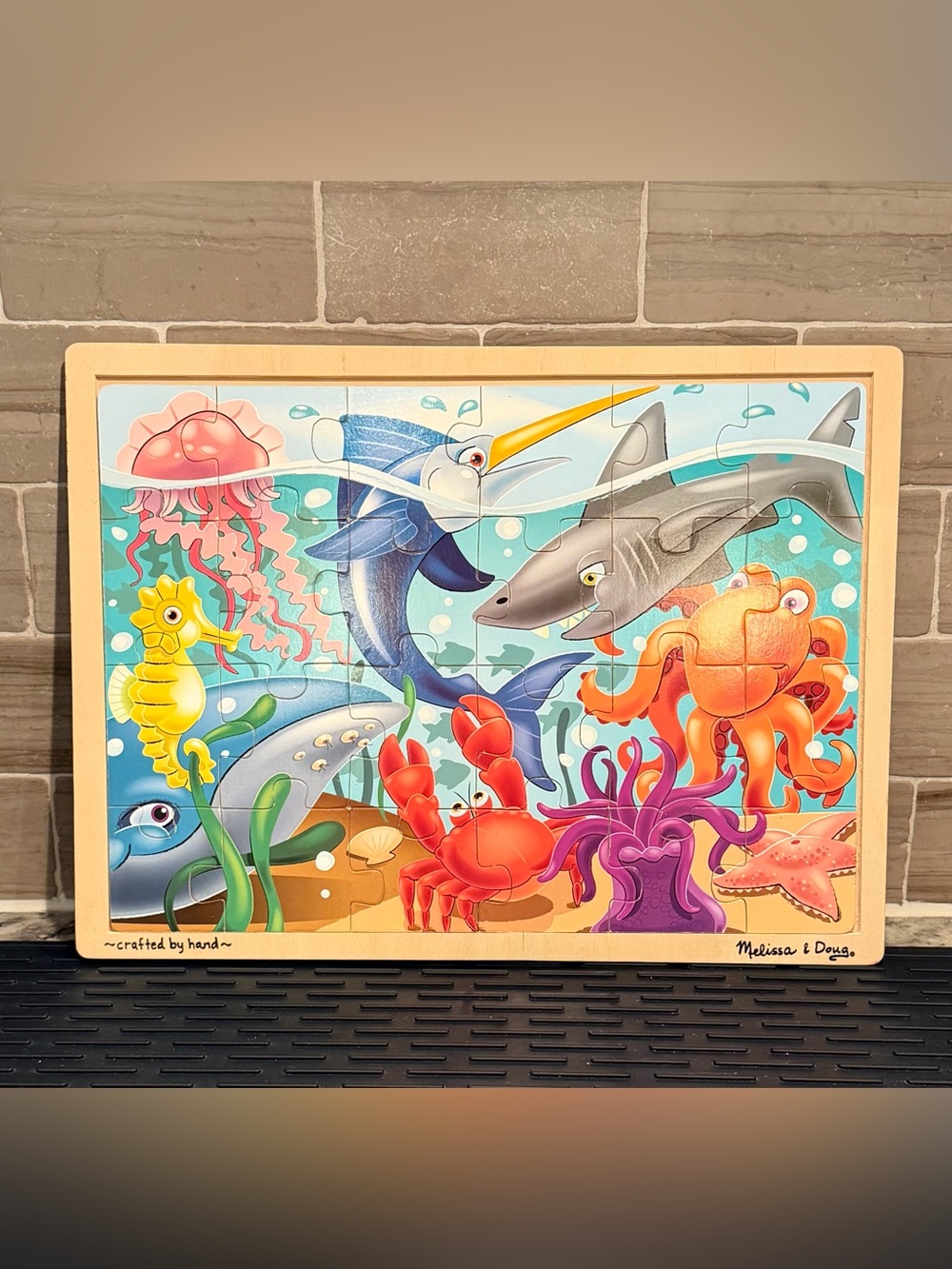 Vintage Melissa & Doug Wooden Jigsaw Puzzle Under The Sea Ocean 24 Pc Tray